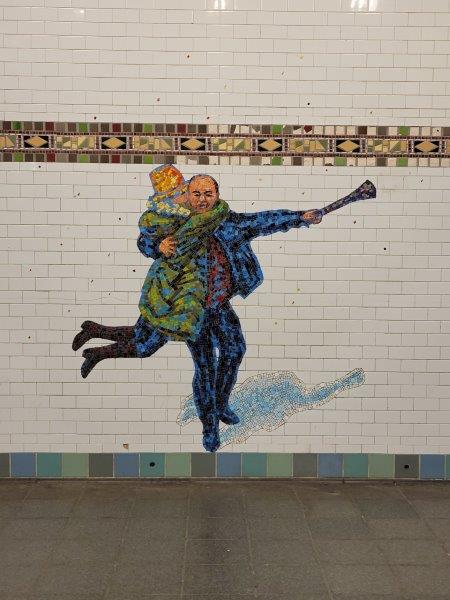 Revelers by Jane Dickson at the Times Square Subway Station