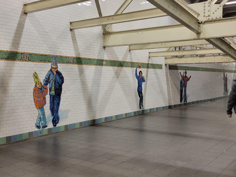 Revelers by Jane Dickson at the Times Square Subway Station