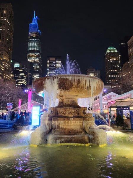 Fountain frozen in the winter