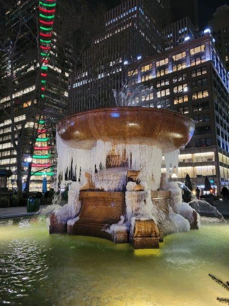 Icicles hanging from the fountain