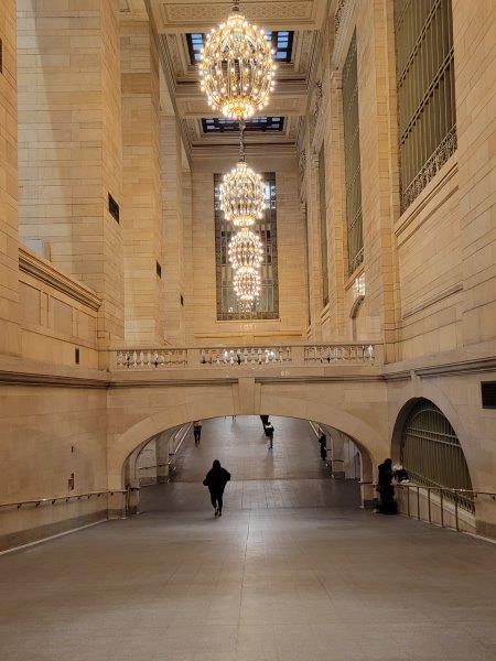 Exposed light bulbs in the chandeliers at Grand Central