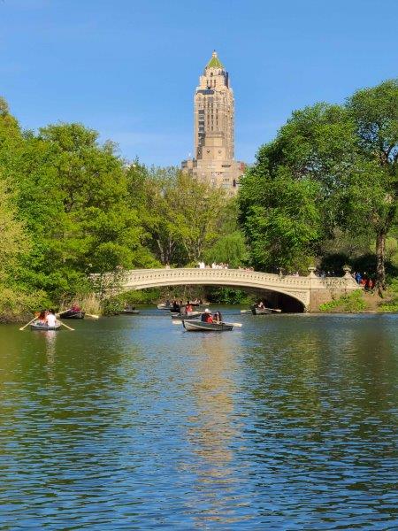 Bow Bridge in the summer with boaters