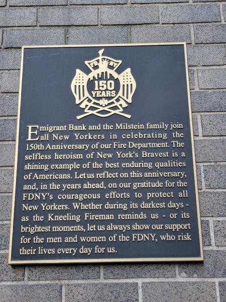 Plaque commemorating the 150th Anniversary of the New York City Fire Department