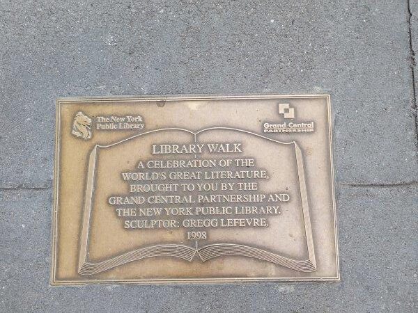 Sidewalk Plaques on Library Way outside the New York Public Library NYPL