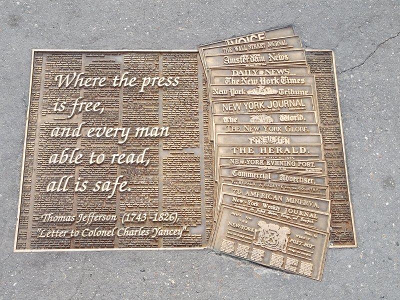 Thomas Jefferson plaque - Where the press is free and every man able to read, all is safe.