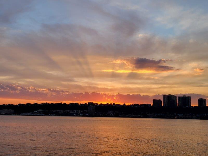 Sunset over the New Jersey skyline from the restaurant