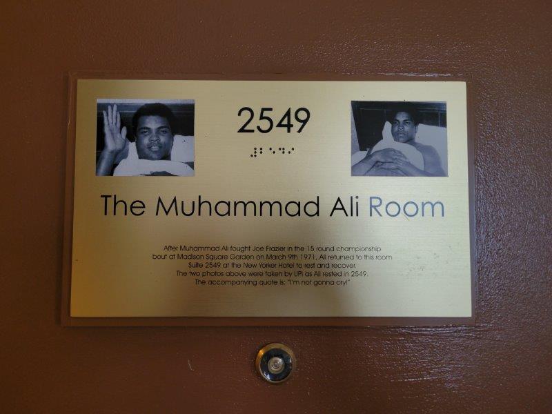 Plaque for Suite 2549, the Muhammad Ali Room, at the New Yorker Hotel in New York City