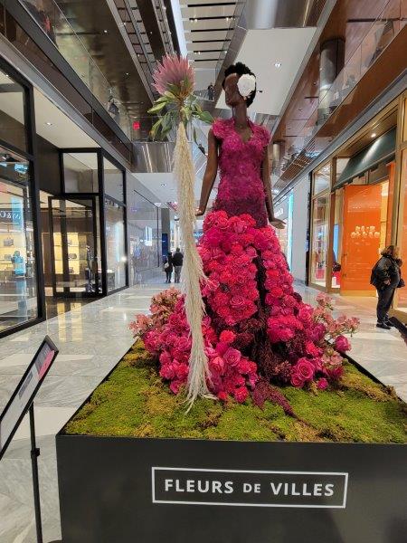 Billie Holiday Floral Mannequin in a stunning red gown made of flowers