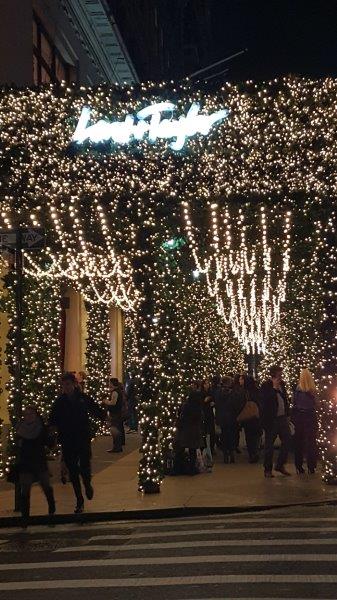 Lord and Taylor in the City with lights on scaffolding