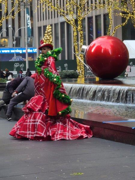 Person dressed as a Christmas Tree