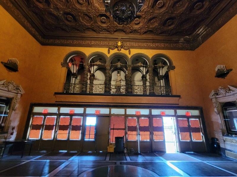 Looking out from the inside of the lobby