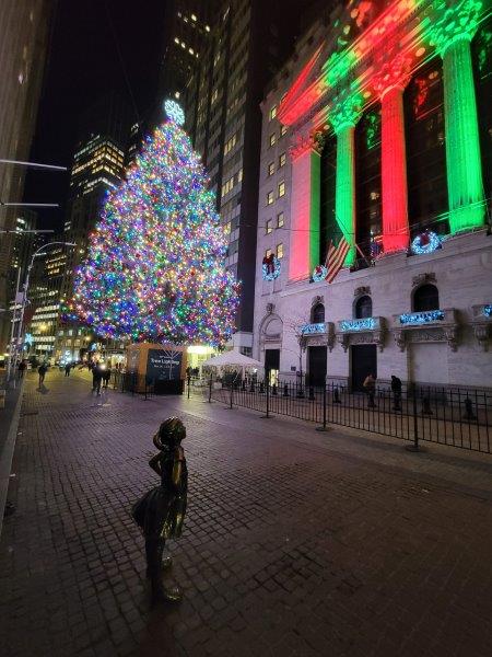 Statue In front of the Christmas Tree