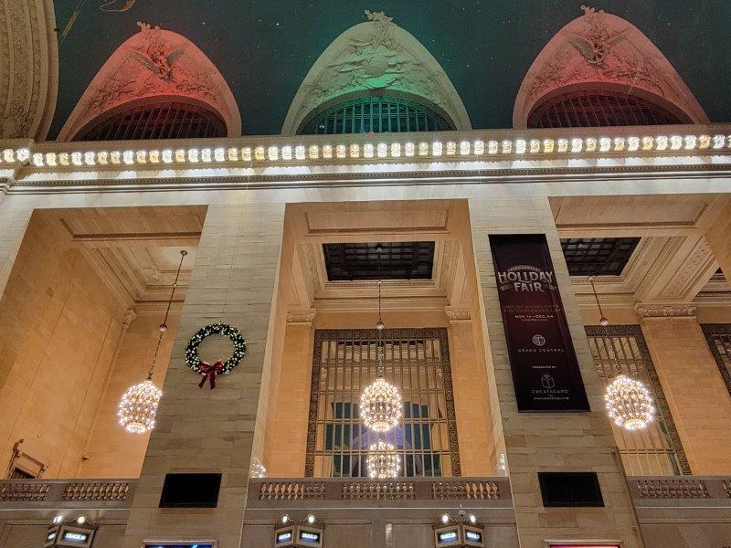 Red and green ceiling lights