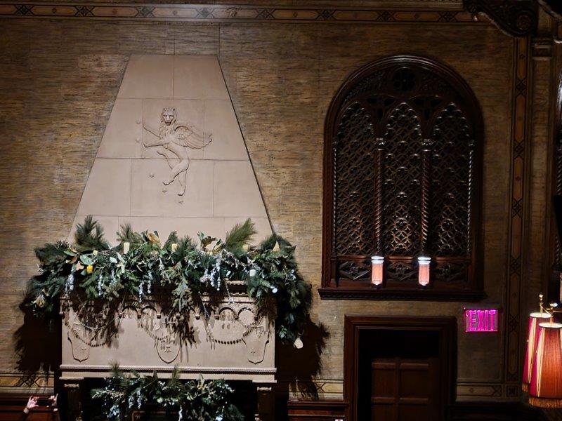 Fireplace and wooden window