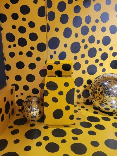 Yellow Cash register covered with black dots 