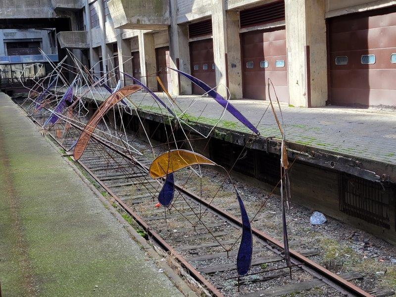 Art installation on the train tracks in Building B