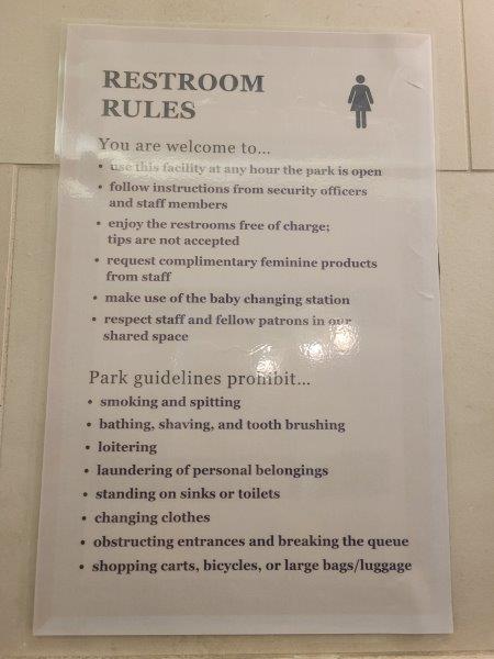 Bryant Park Restroom Rules