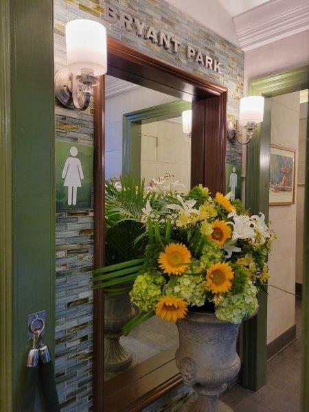 Bryant Park Restroom fresh flowers at the entrance