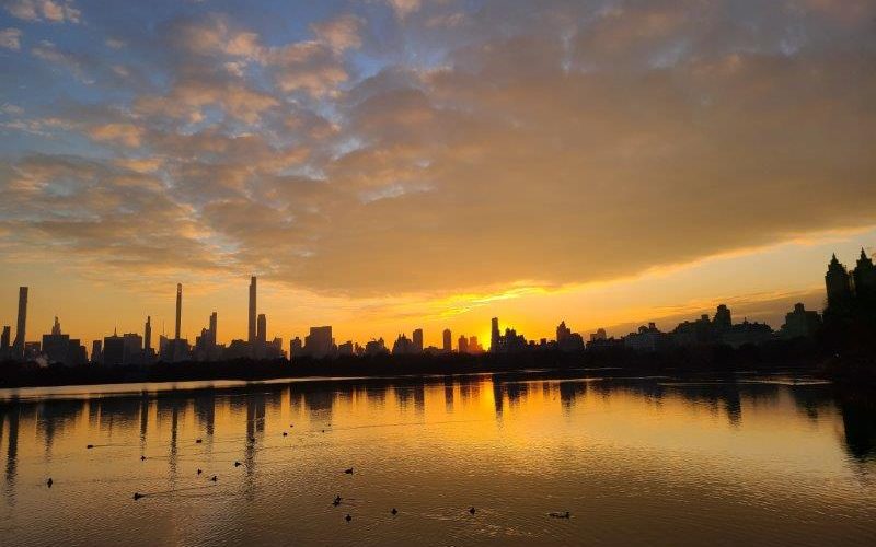 Sunset over the reservoir in Central Park