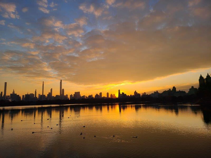 Sunset over the reservoir in Central Park