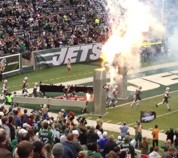 Jets team coming on to the field at the MetLife Stadium