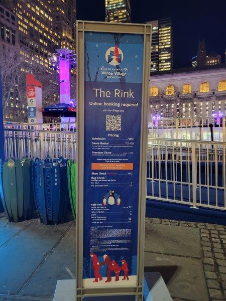 Bryant Park Rink Pricing