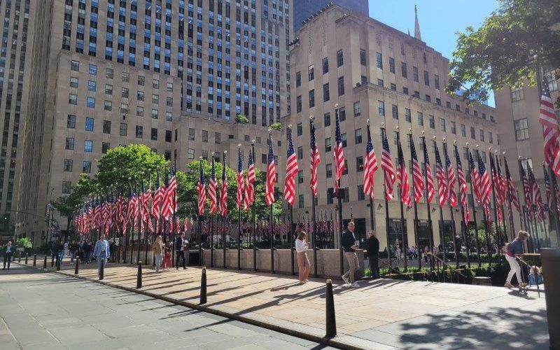 Rockefeller Center with American Flags on Memorial Day