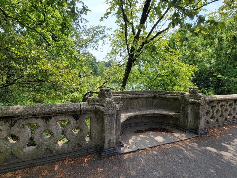 Seating built within a concrete separating wall in Central Park