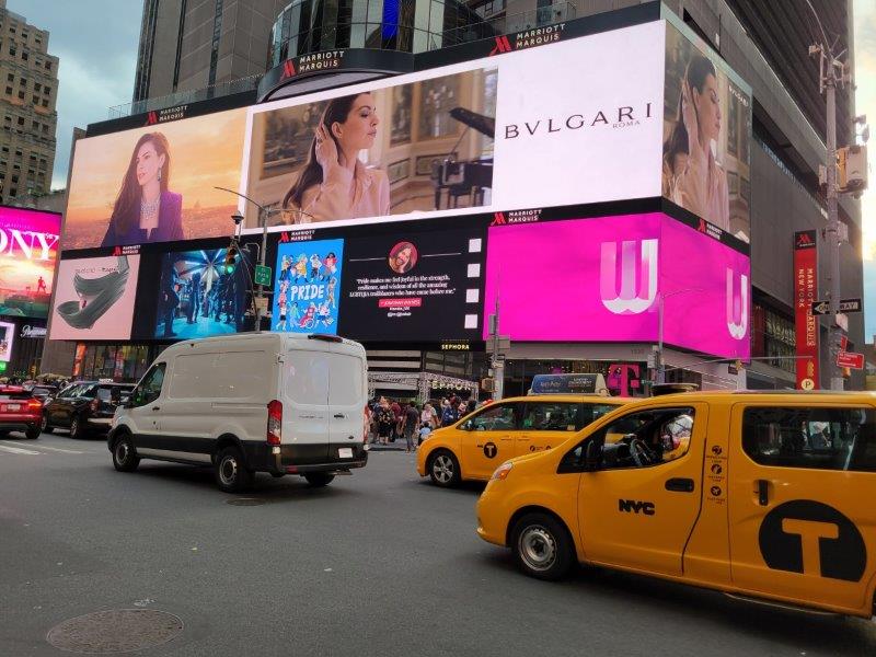 Anne Hathaway in a Bulgari ad in Times Square