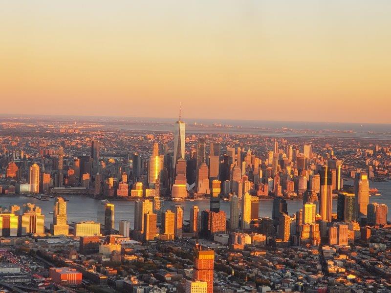 Is Manhattan in New York? Aerial view of downtown Manhattan