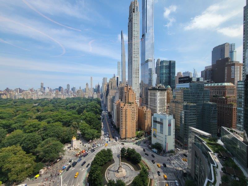 View of Columbus Circle, Central Park and Central Park South (West 59th St)