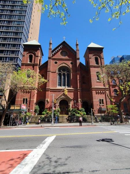 View of Holy Cross Church on 42nd Street from the outside 