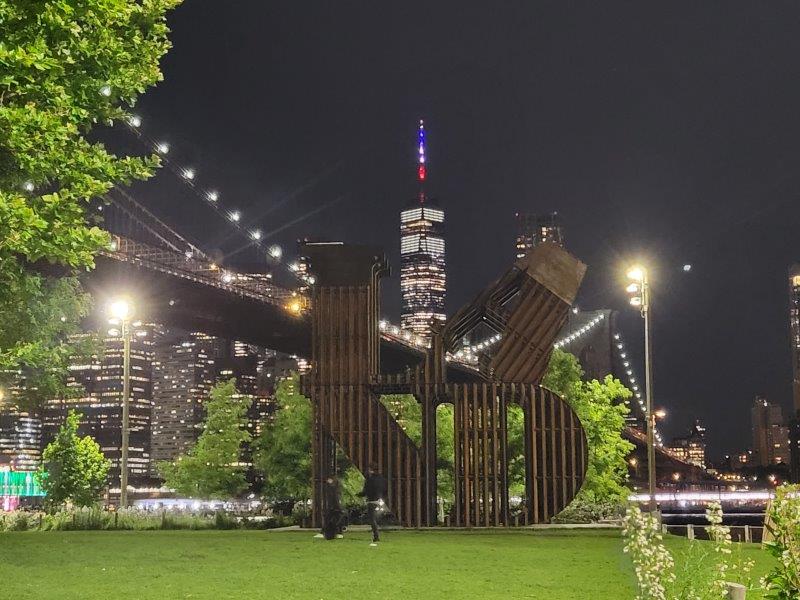 Land Sculpture at the Brooklyn Bridge Park in DUMBO with Brooklyn Bridge in the background