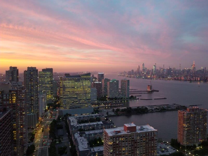 Aerial view of New York Skyline while landing 