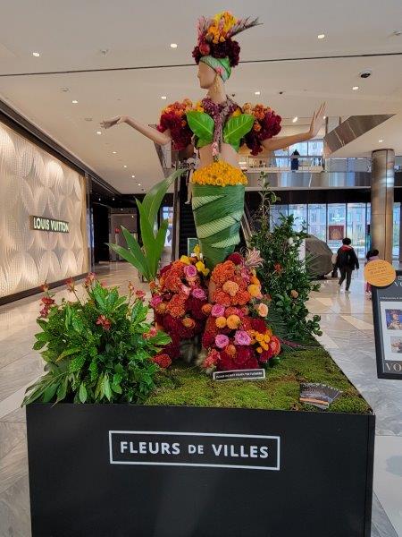 Brazil floral mannequin in a festive outfit made of leaves and flowers