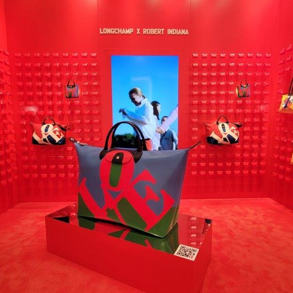 Longchamp x Robert Indiana collaboration at the Fifth Avenue flagship store