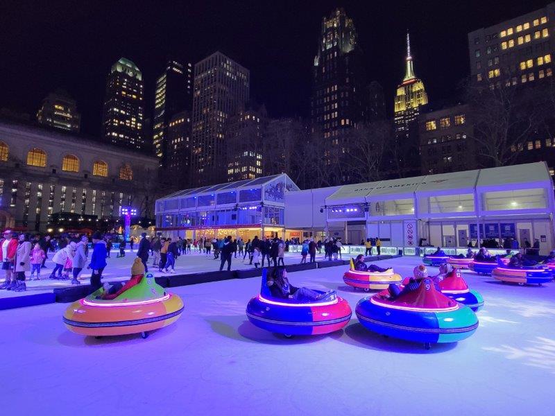 Ice Skating and Bumper Cars in Bryant Park in the winter