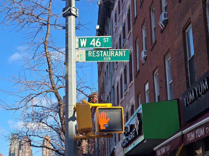 Street sign for restaurant row on 46th Street