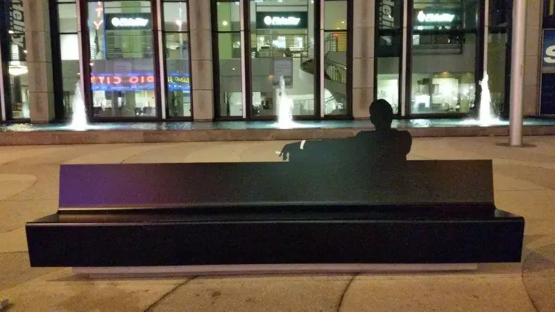 Don Draper Bench outside Radio City Hall in 2015