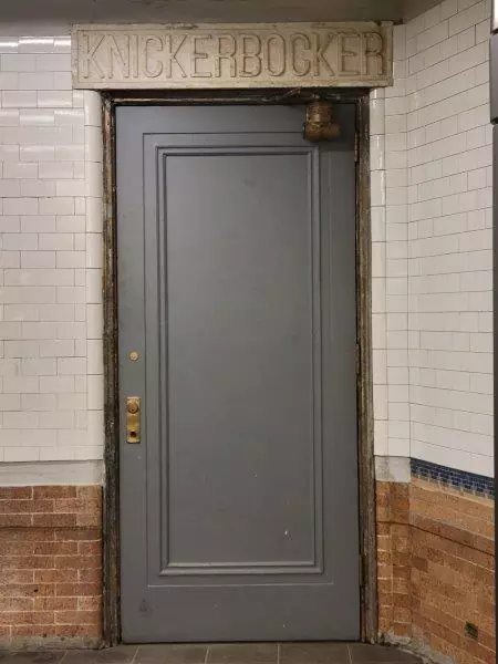 Sealed door to the Knickerbocker Hotel at the 42nd Street Subway Station Platform in Times Square
