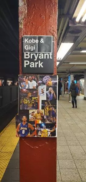 Kobe Gigi Bryant tribute at Bryant Park subway station