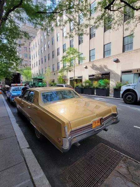 Vintage cars on New York City streets for I believe Tom Holland filming his period show Crowded Room