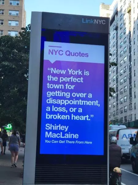 “New York is the perfect town for getting over a disappointment, a loss, or a broken heart.” Shirley MacLaine, You Can Get There From Here