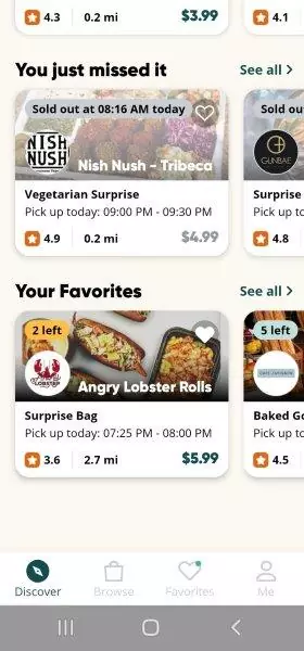 Too Good to Go App for buying unsold food surplus in NYC