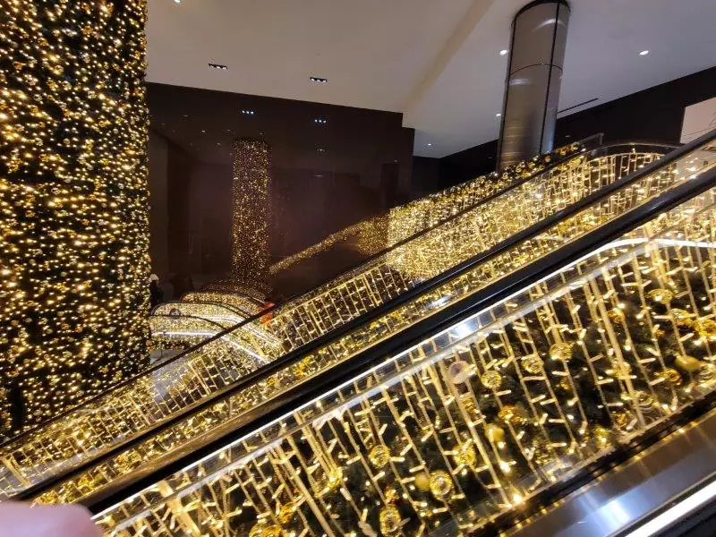 Escalators covered in lights